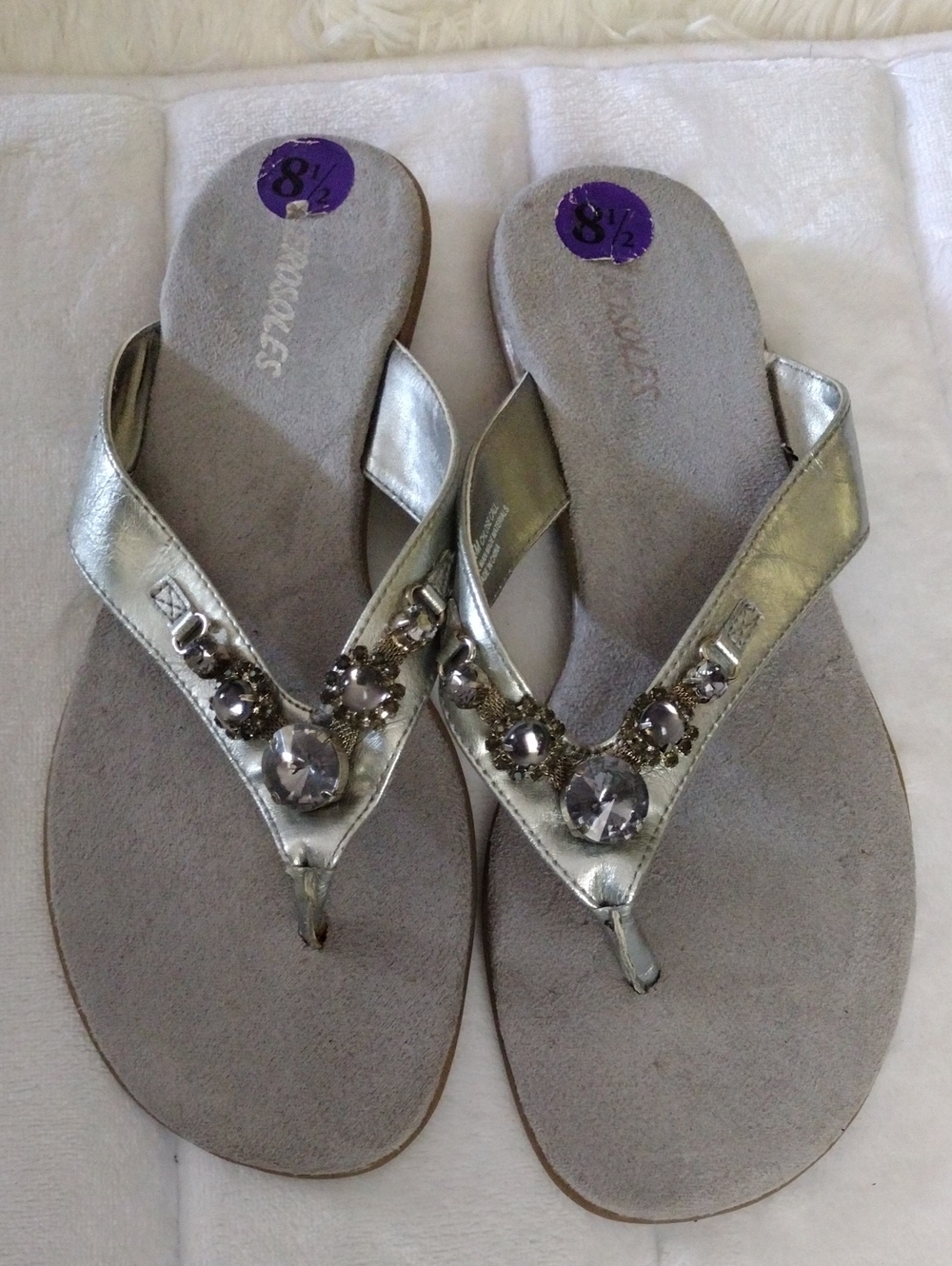 Metallic Silver Embellished Women's Thong Sandals